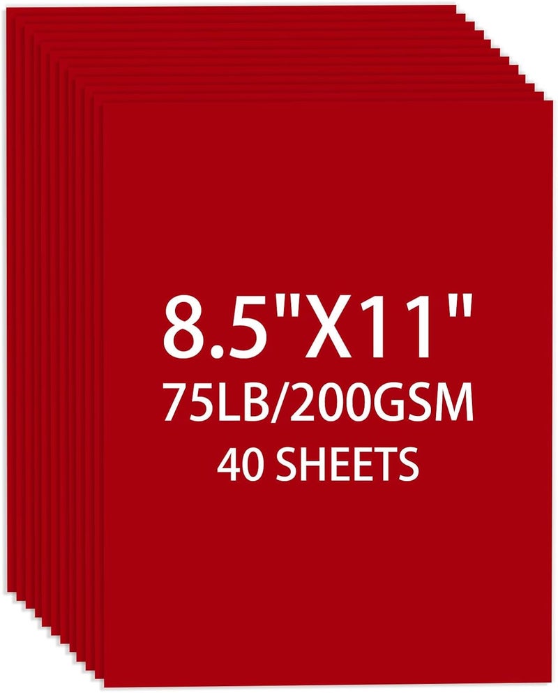Ciphyfee Cardstock 8.5 X 11, 40 Sheets Christmas Red Card Stock, 75lb/ 200gsm Copy Paper, Cardstock Printer Paper for Art, Drawing, Invitations, DIY Cards, Craft, Construction, School & Office Supplie - Image 1